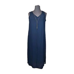 JM Collection Womens Chiffon-Overlay Necklace Maxi Dress Size XL Blue Front Slit